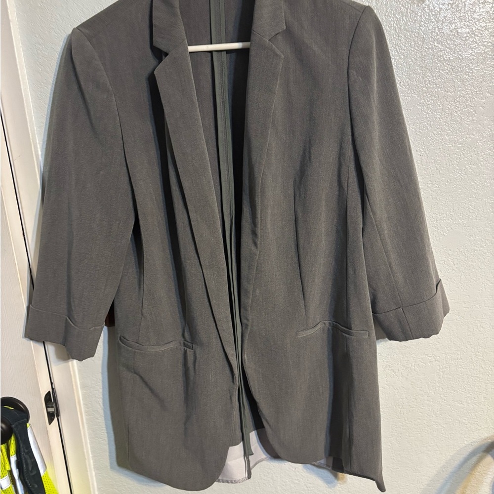 Express Gray Blazer Modern Open-Front Design